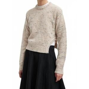 NEW TIBI confetti shrunken crewneck pullover in cream multi